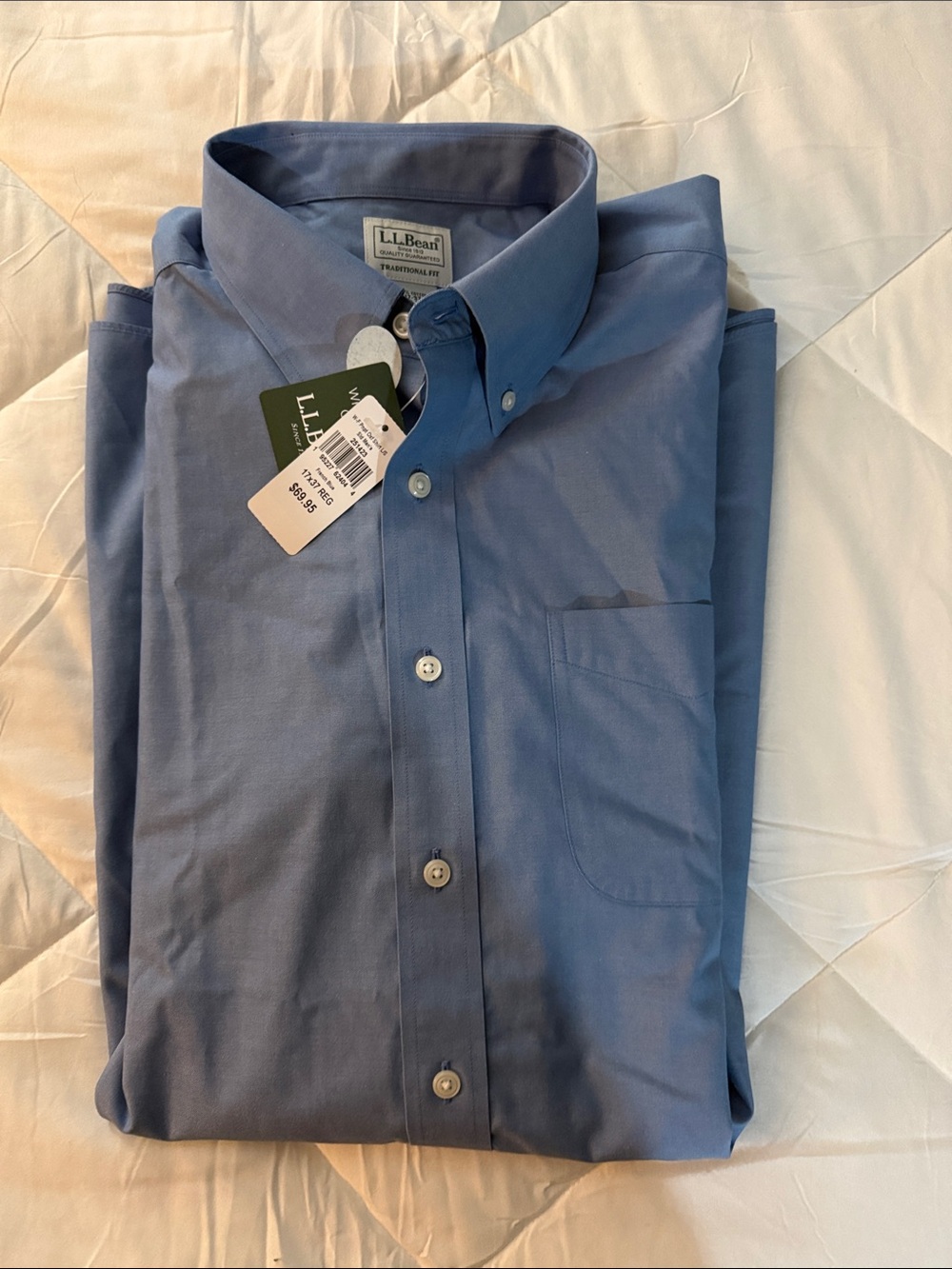 L.L. Bean Men's Button-Down Dress Shirt - Light Blue Sz 17.5/37 NEW